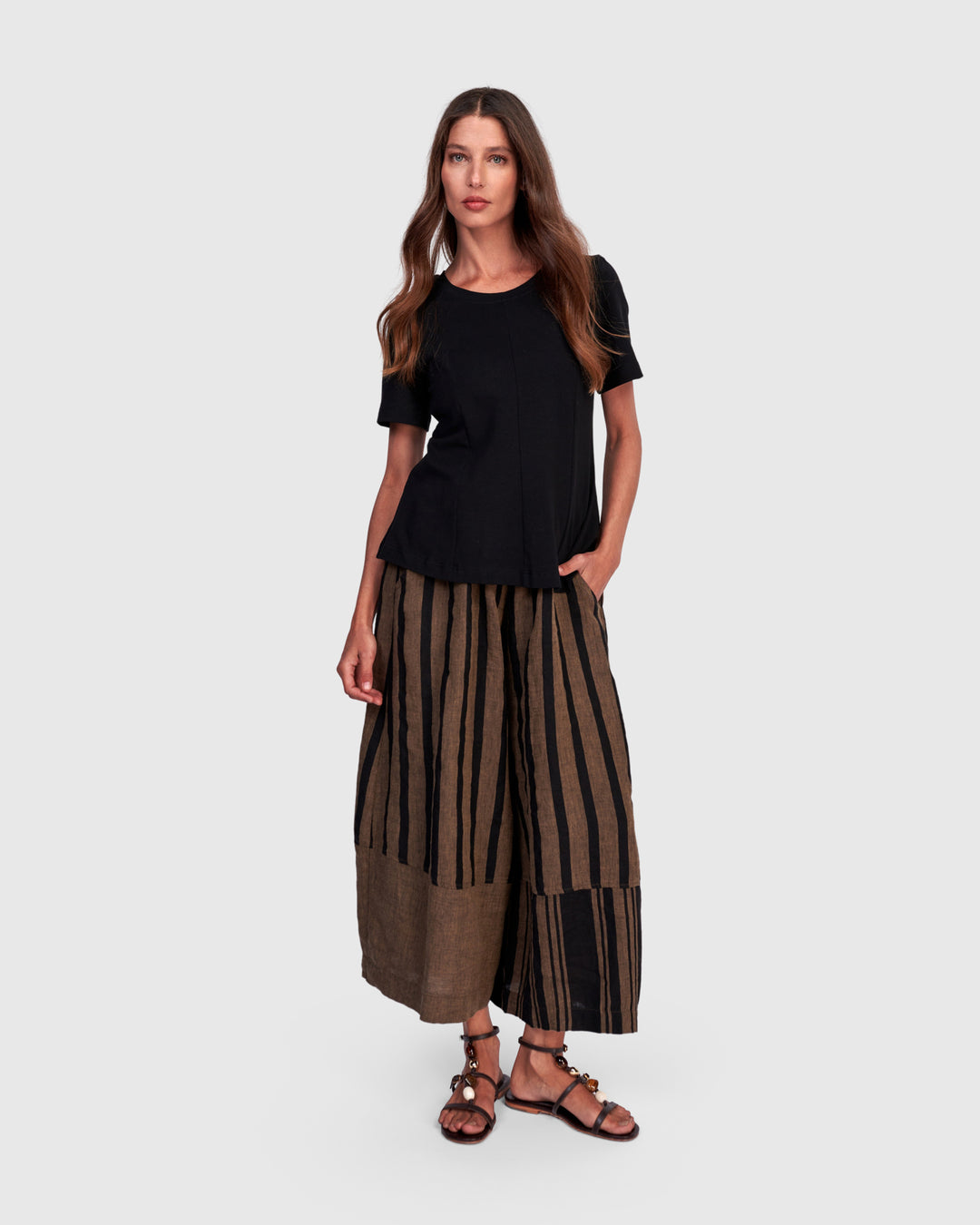 Mesa Linen Wide Leg Pants, Sepia/Black