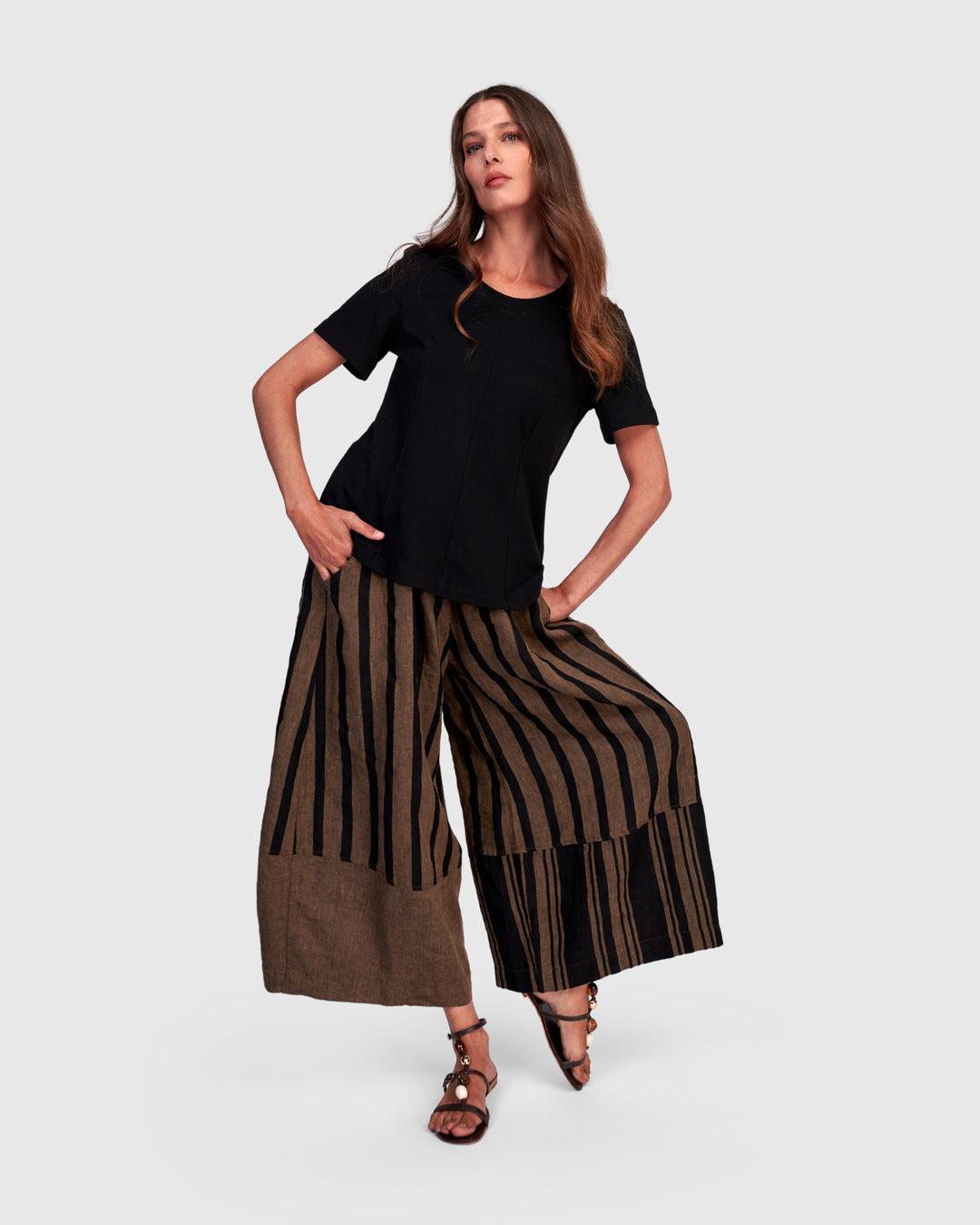 Mesa Linen Wide Leg Pants, Sepia/Black