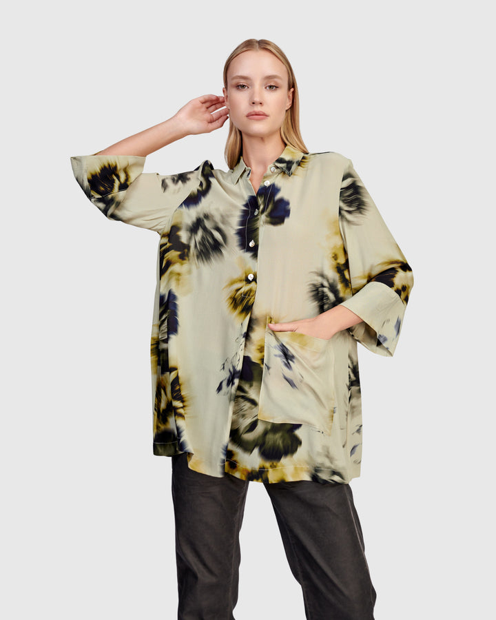 Ambrette Chiffon Tunic, Beige Floral