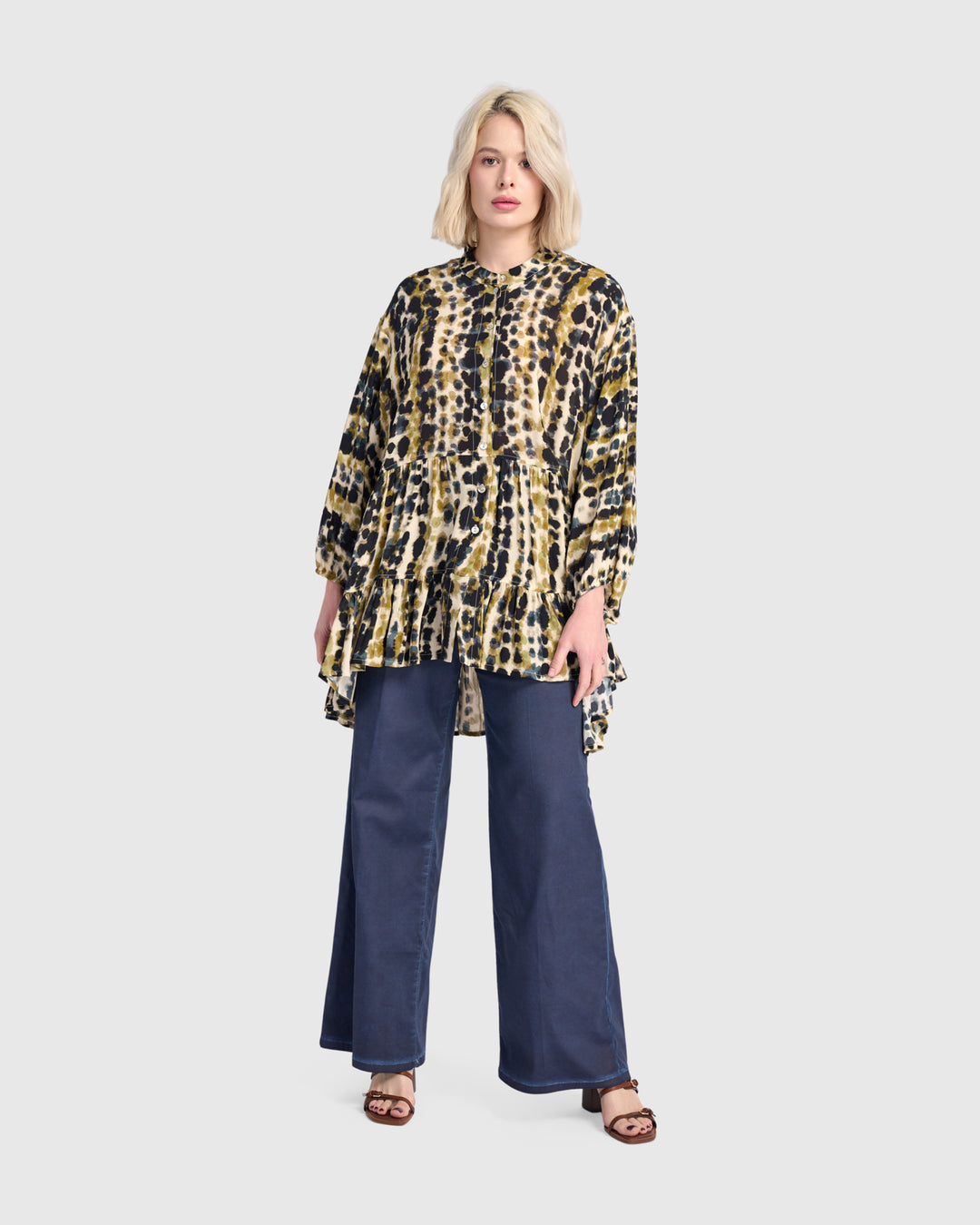 Osmanthus Tiered Tunic, Beige Mix