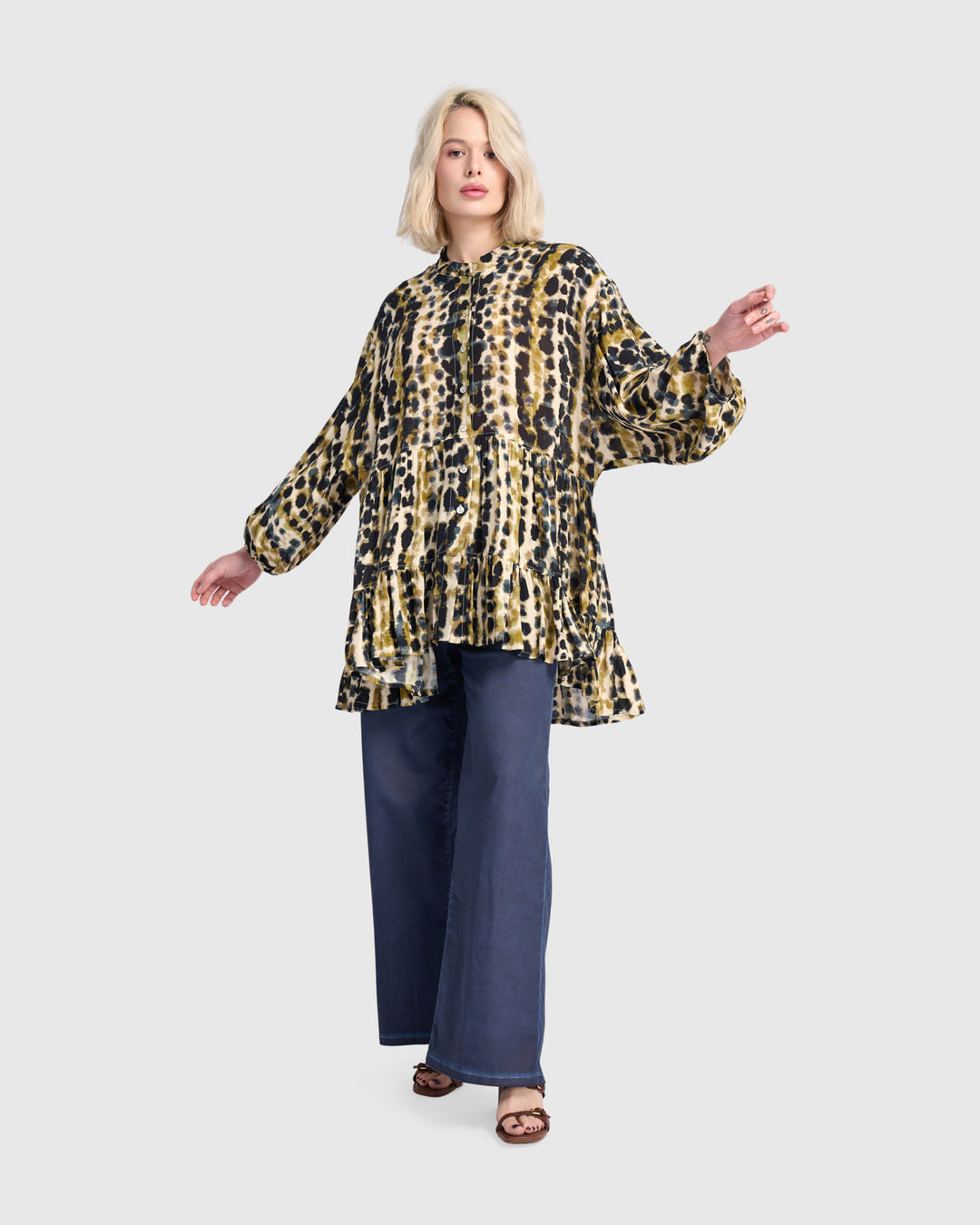 Osmanthus Tiered Tunic, Beige Mix