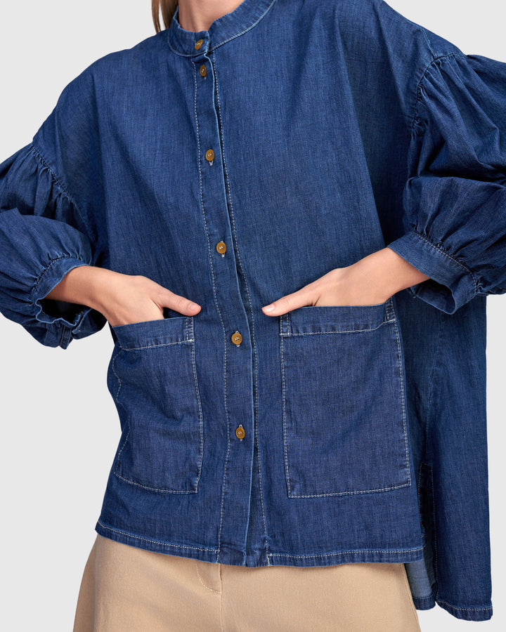 Penelope Puff Top, Denim