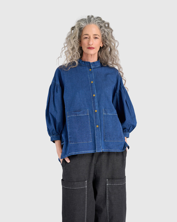 Penelope Puff Top, Denim
