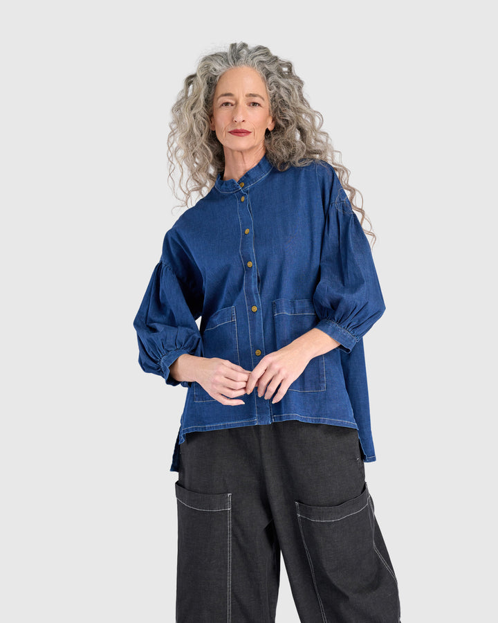 Penelope Puff Top, Denim