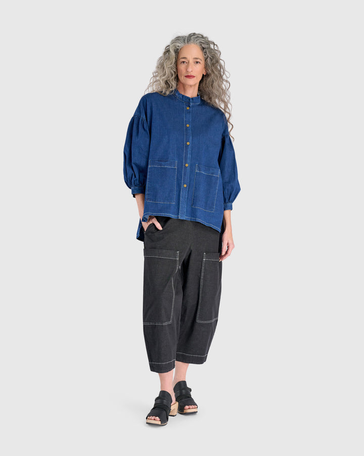 Bold Barrel Capri Pants, Jet Denim