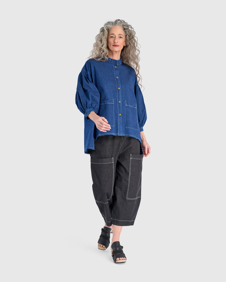 Penelope Puff Top, Denim