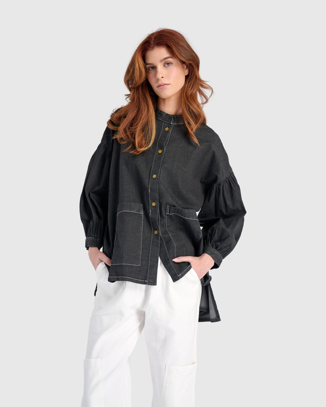 Penelope Puff Top, Jet Denim