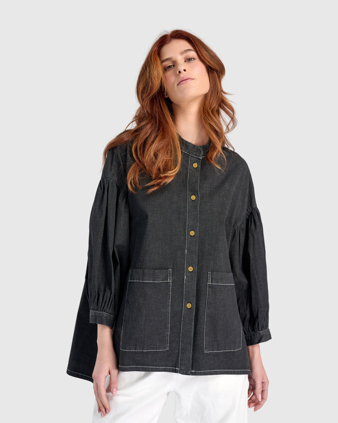 Penelope Puff Top, Jet Denim