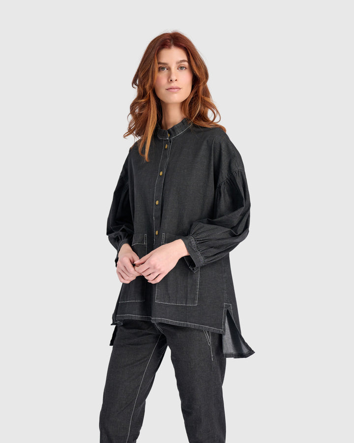 Penelope Puff Top, Jet Denim