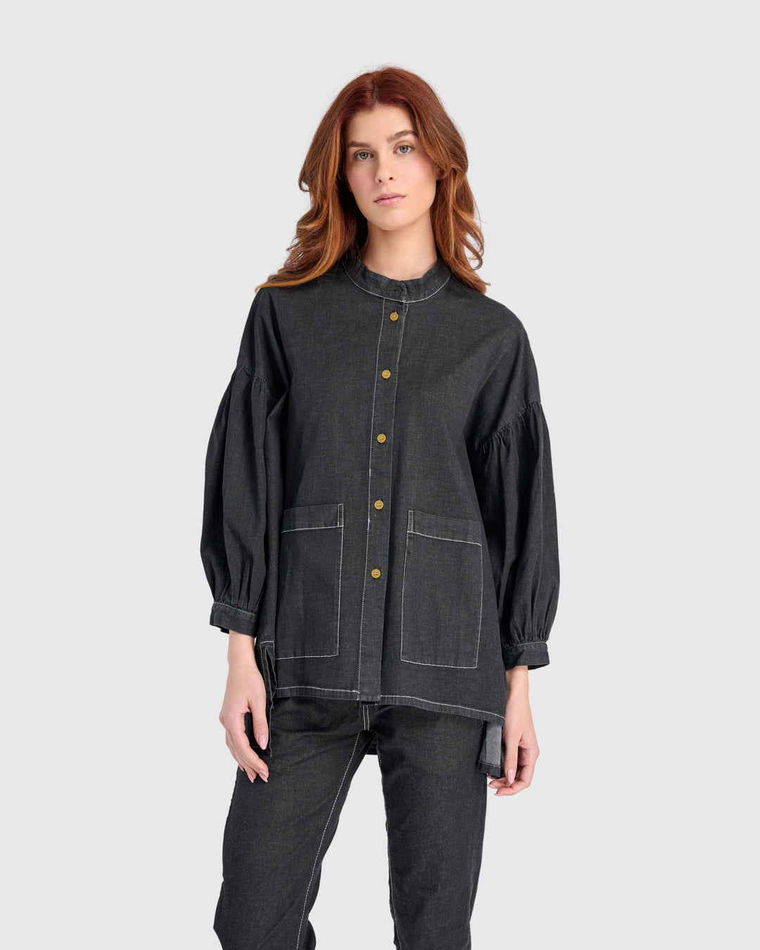 Penelope Puff Top, Jet Denim