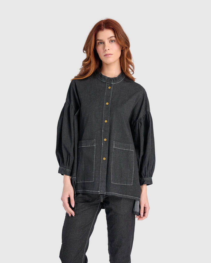 Penelope Puff Top, Jet Denim