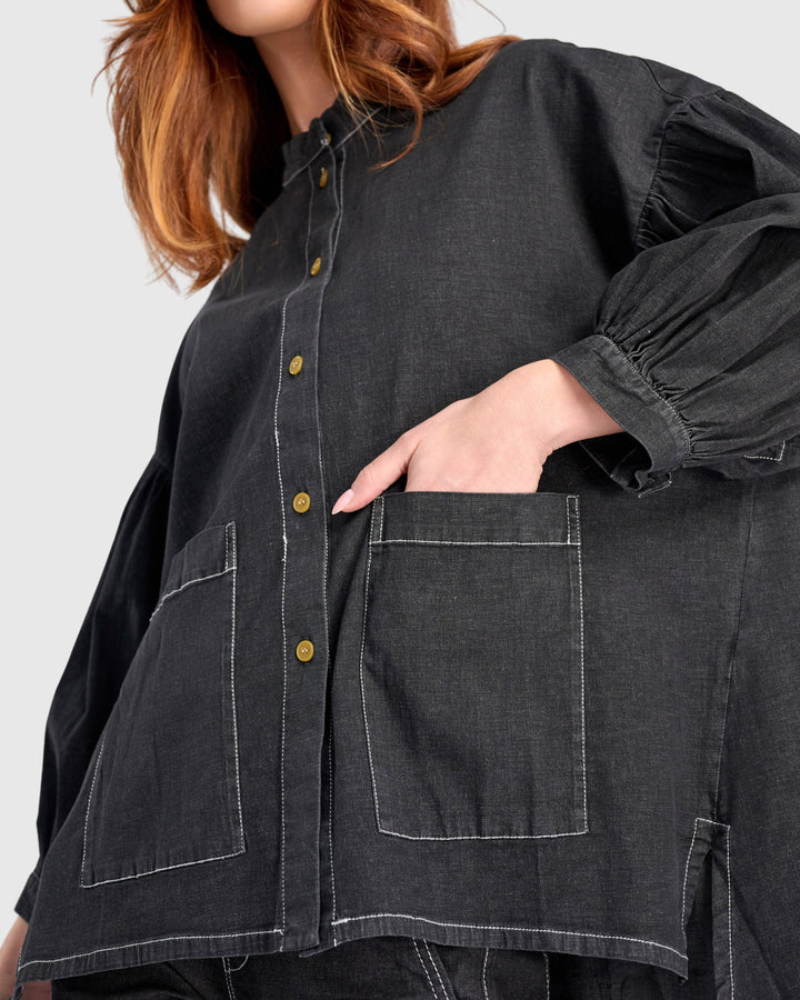 Penelope Puff Top, Jet Denim