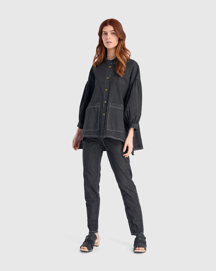 Penelope Puff Top, Jet Denim