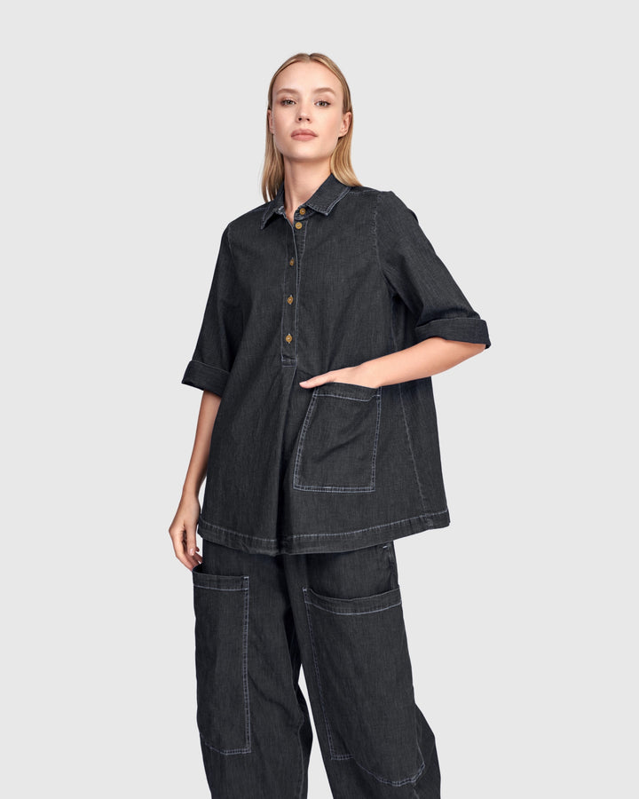 Myles Popover Shirt, Jet Denim
