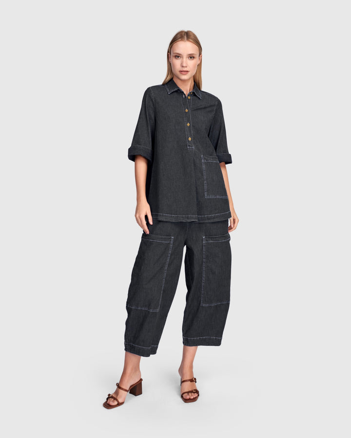 Myles Popover Shirt, Jet Denim