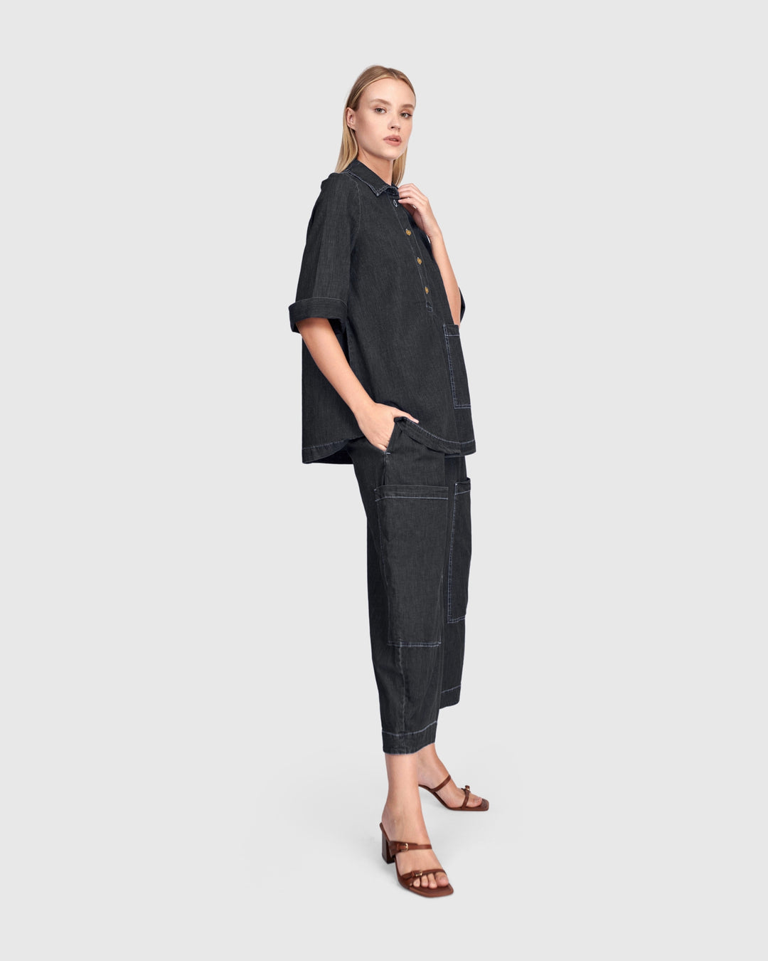 Myles Popover Shirt, Jet Denim