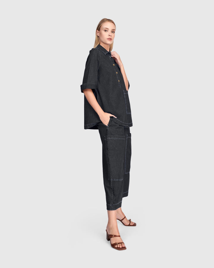 Myles Popover Shirt, Jet Denim
