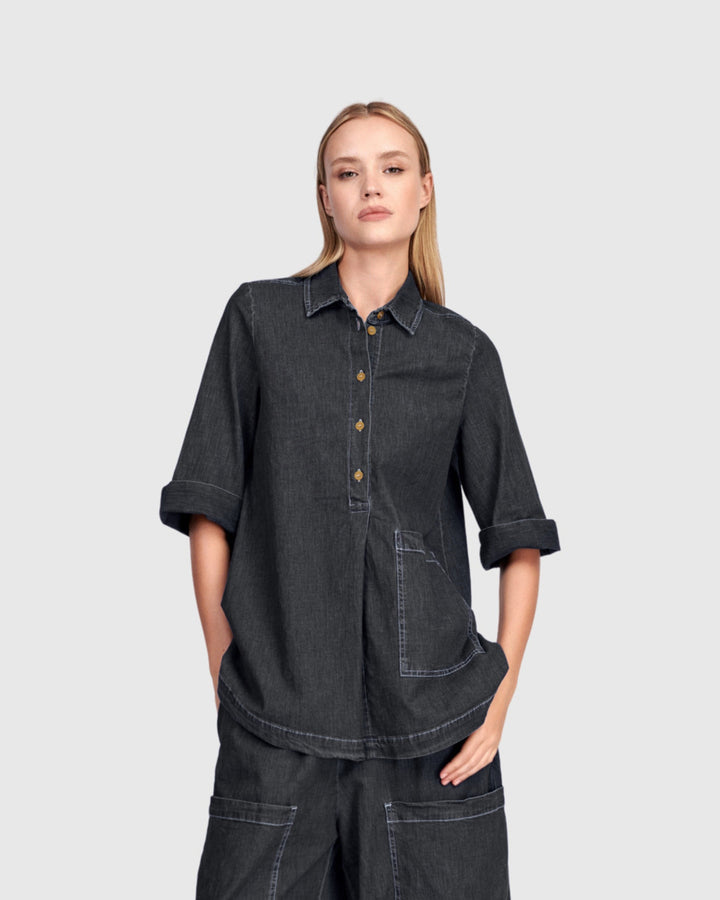 Myles Popover Shirt, Jet Denim