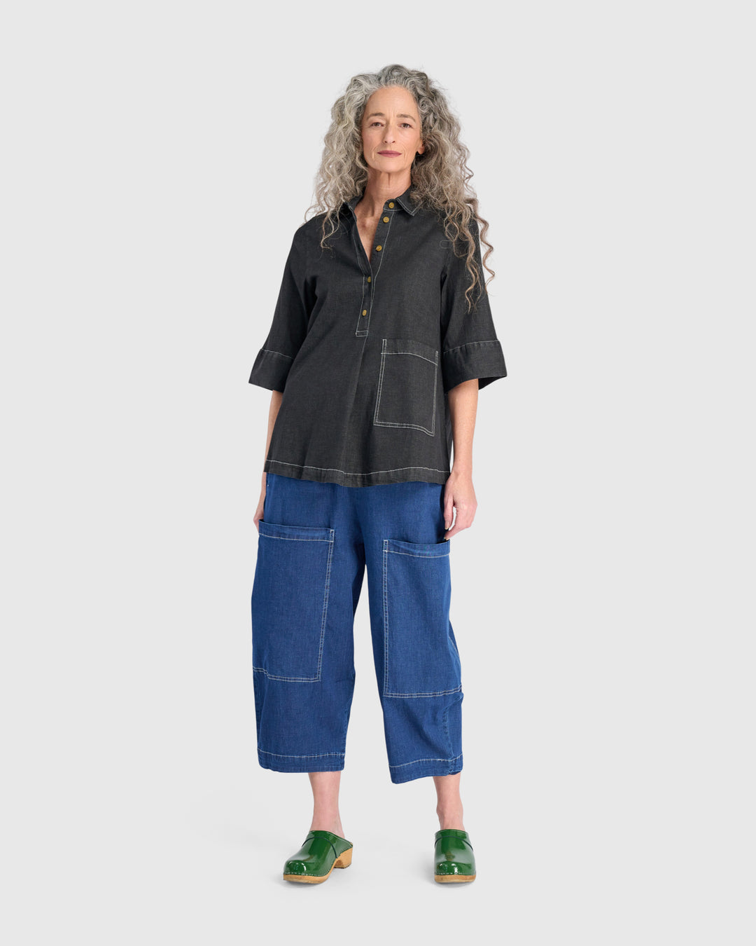 Myles Popover Shirt, Jet Denim