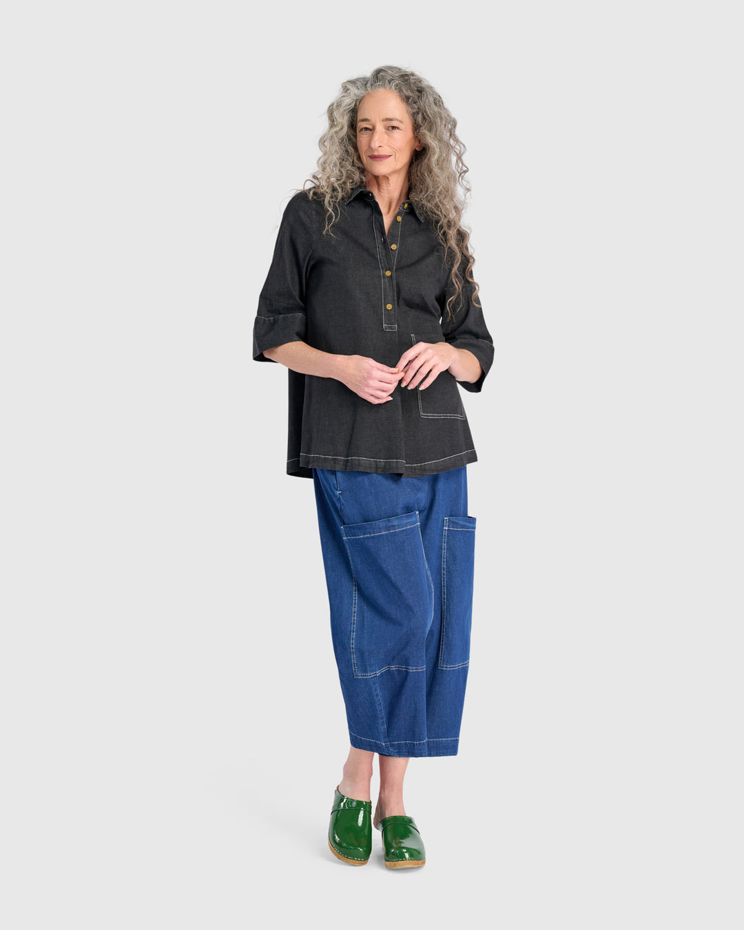 Myles Popover Shirt, Jet Denim