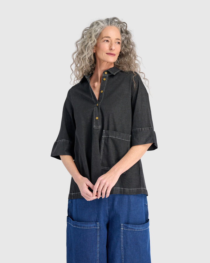 Myles Popover Shirt, Jet Denim