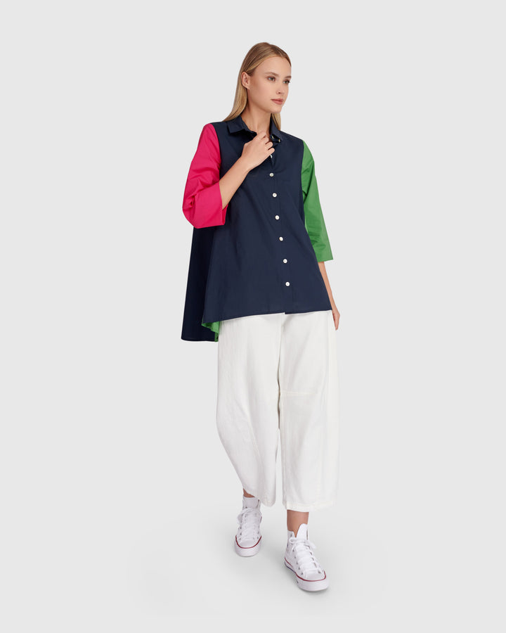 Zesty A-line Shirt, Navy Multi