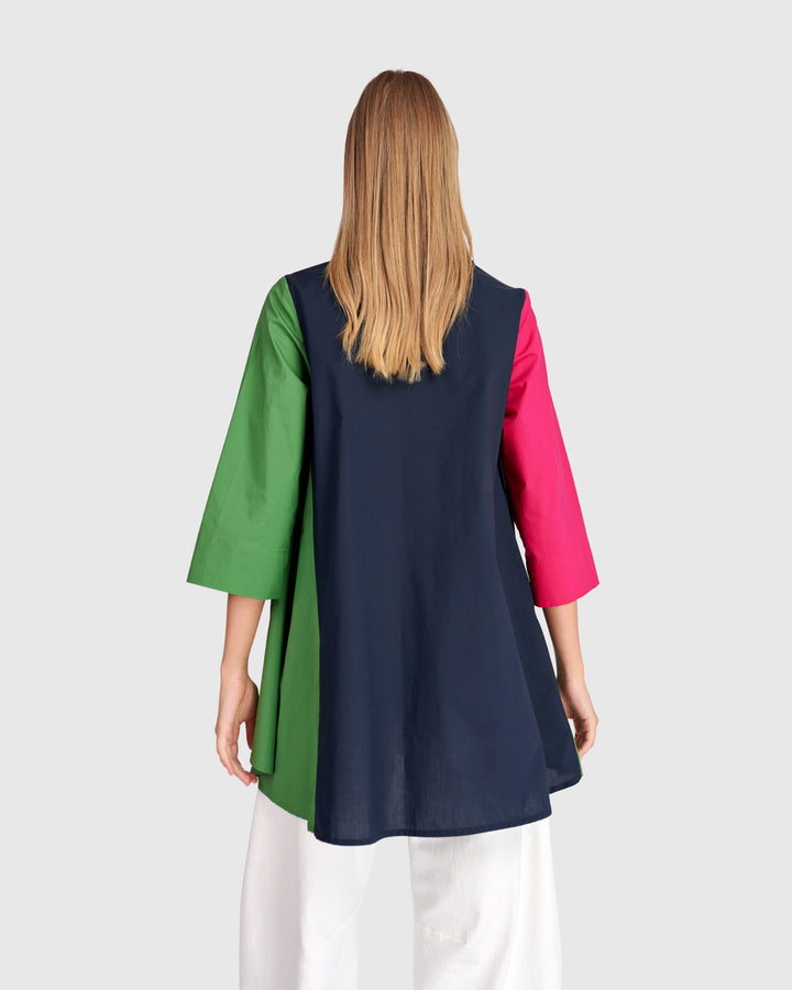 Zesty A-line Shirt, Navy Multi