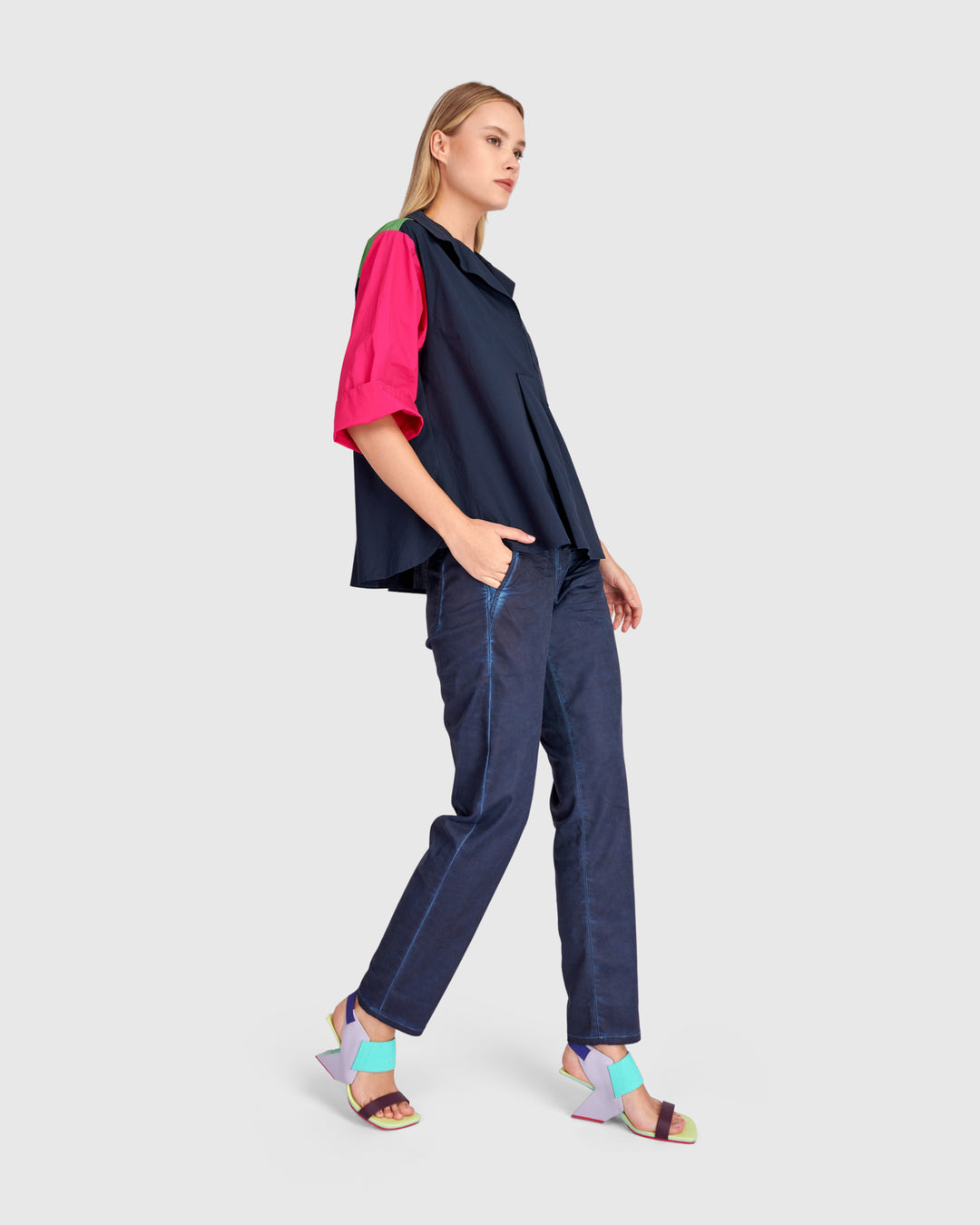 Poolside Popover Top, Navy Multi