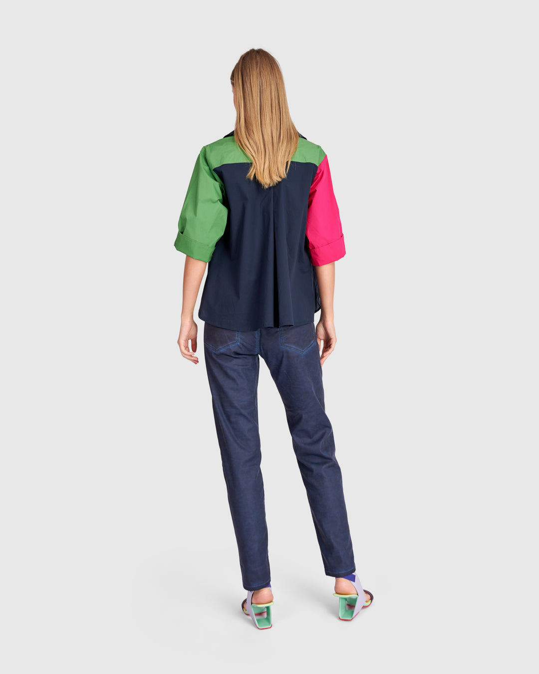 Poolside Popover Top, Navy Multi