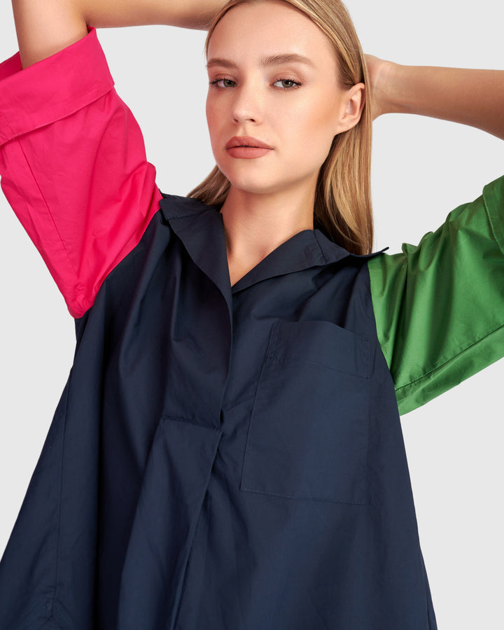 Poolside Popover Top, Navy Multi