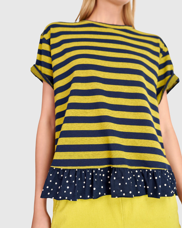 Sunrise Ruffle Tee, Yellow/Navy