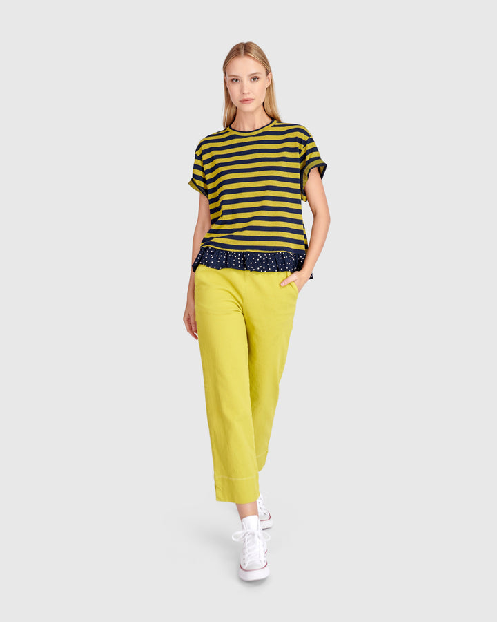 Sunrise Ruffle Tee, Yellow/Navy