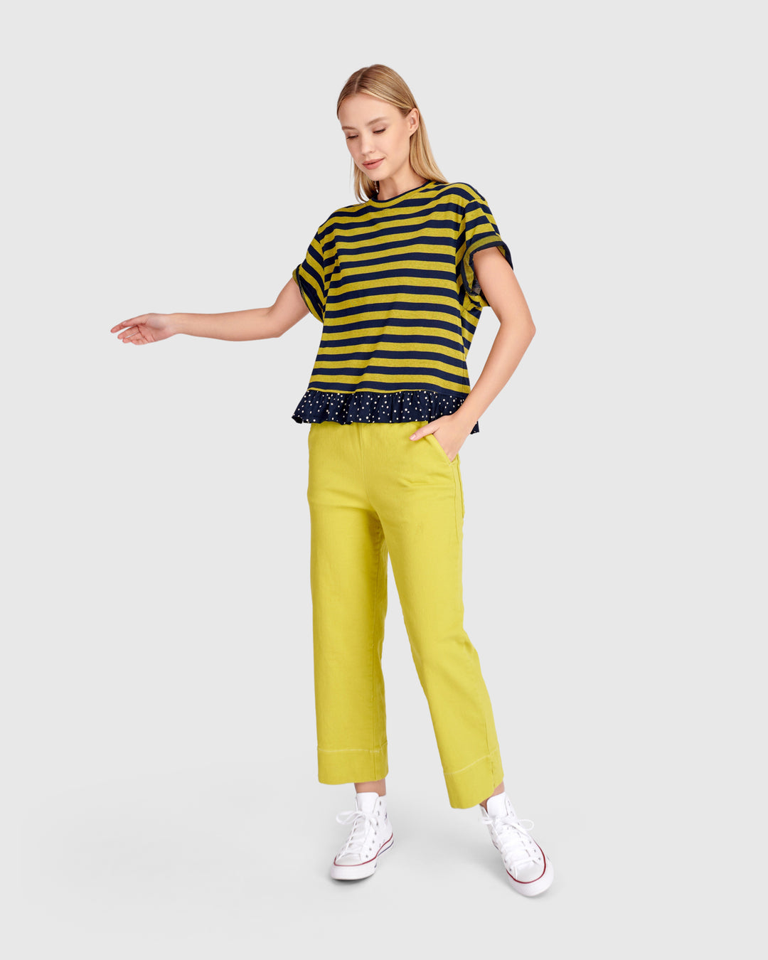 Sunrise Ruffle Tee, Yellow/Navy