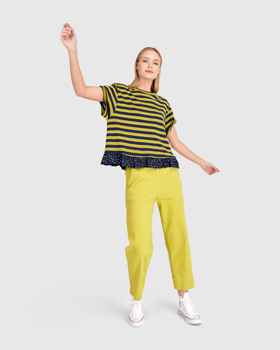 Sunrise Ruffle Tee, Yellow/Navy