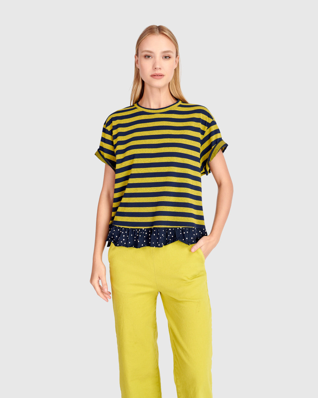 Sunrise Ruffle Tee, Yellow/Navy