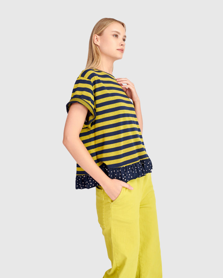 Sunrise Ruffle Tee, Yellow/Navy