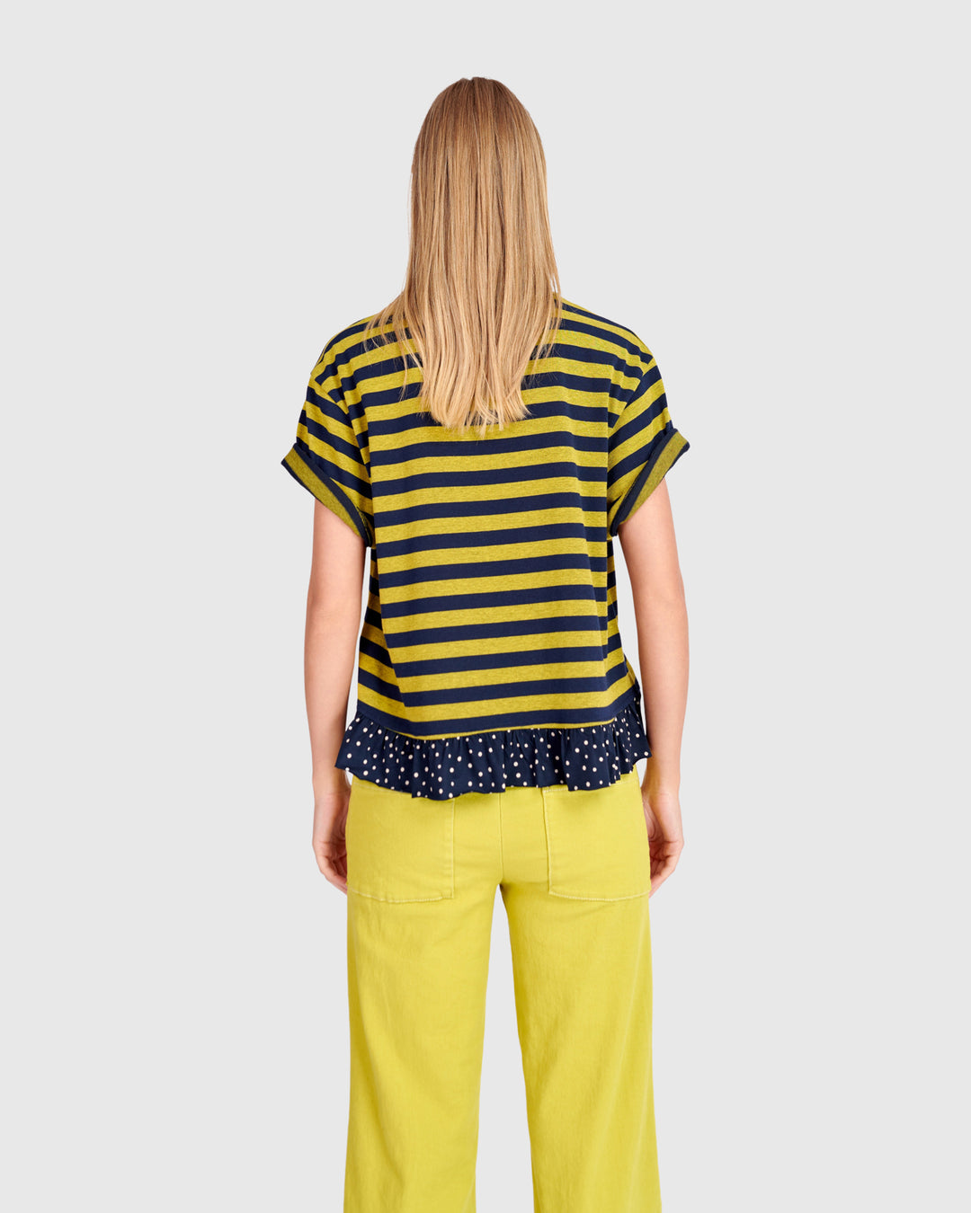 Sunrise Ruffle Tee, Yellow/Navy