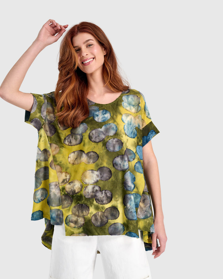 Sun Soaked Trapeze Top, Gold/Ocean Dots