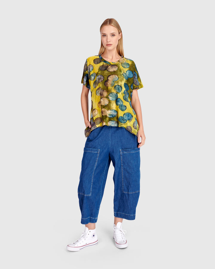 Wild Winds Flounce Tee, Gold/Ocean Dots