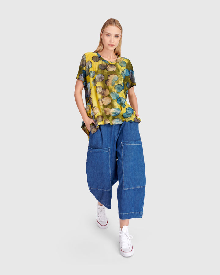 Wild Winds Flounce Tee, Gold/Ocean Dots