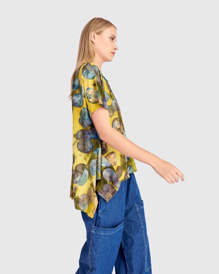 Wild Winds Flounce Tee, Gold/Ocean Dots
