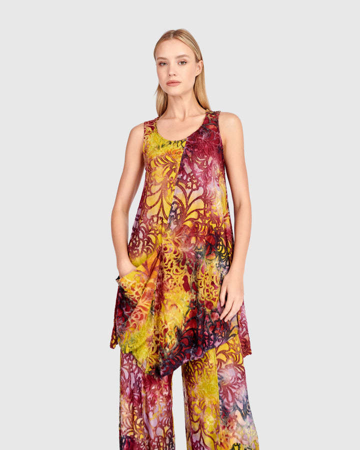 Scattered Tunic Tank, Raspberry/Gold