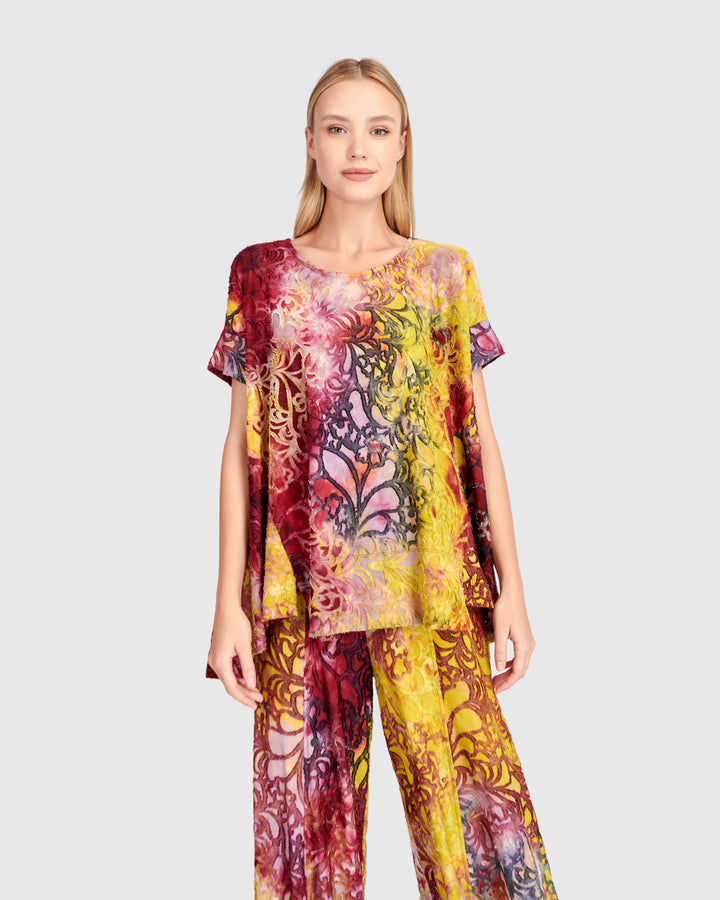 Reverie Trapeze Top, Raspberry/Gold