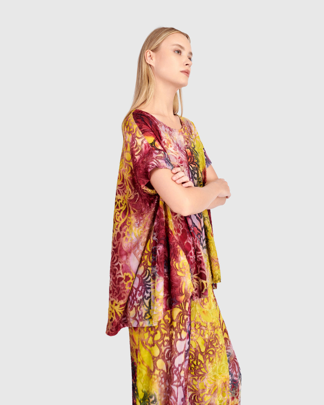 Reverie Trapeze Top, Raspberry/Gold