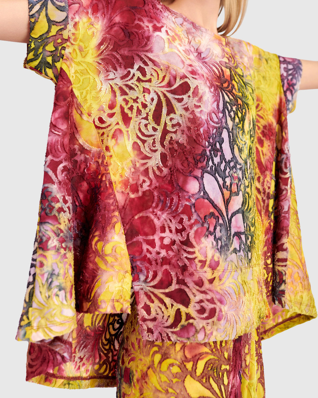 Reverie Trapeze Top, Raspberry/Gold