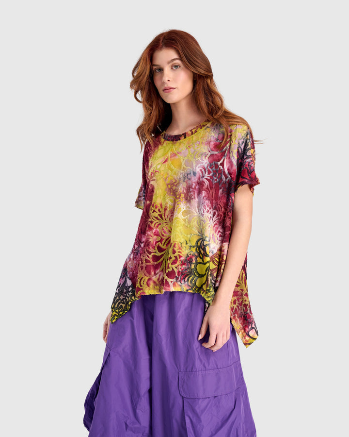 Firefly Flounce Tee, Raspberry/Gold