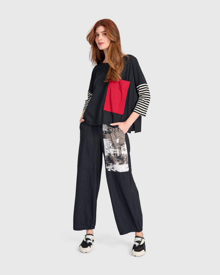 Tekbika Mode Boxy Top, Black/Stripes