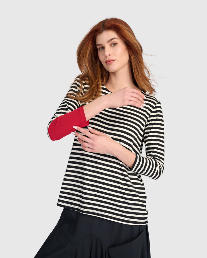 Striped Stretch Tee, Black/White