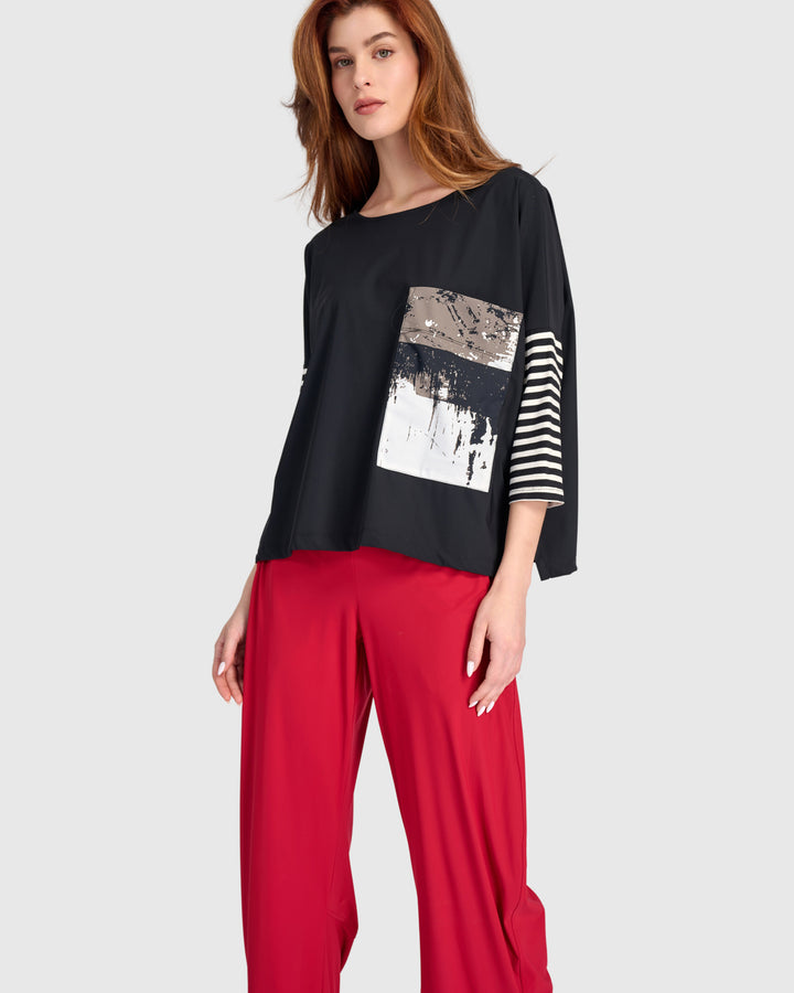 Tekbika Mode Boxy Top, Black Graphic