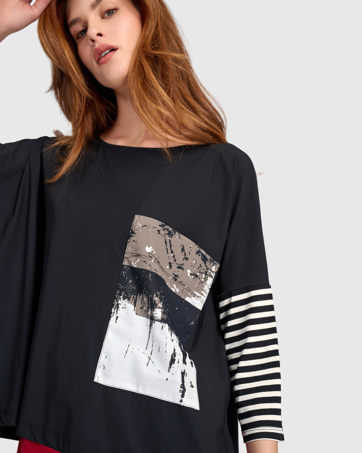 Tekbika Mode Boxy Top, Black Graphic